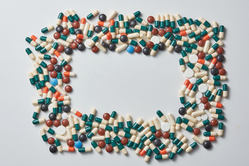  frame made ofdifferent colored pills
