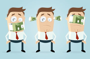 deaf dumb blind businessmen with euro bank notes