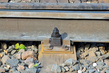 Fastening rails to wooden sleeper close-up