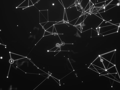 Digital hi-tech network connecting with line abstract background, black and white theme.