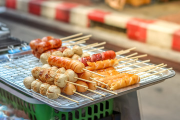 Thai style street food variety of deep fried sausage.
