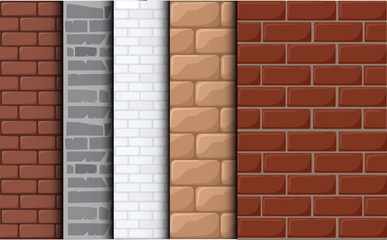 Brick texture vector background. Set texture of a tile. Cartoon background for game elements isolated.