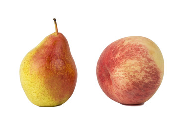 Peach and pear isolated on white