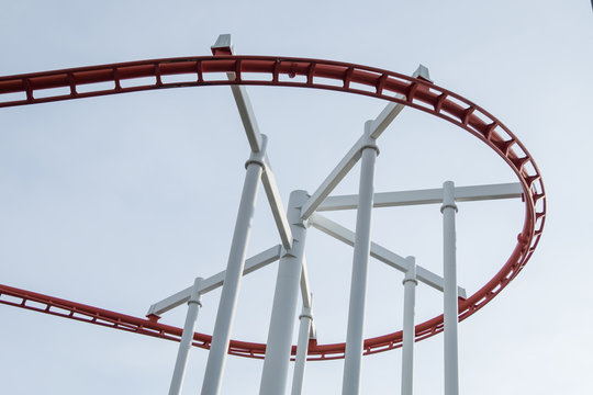 Red Coaster tracks on the sky background