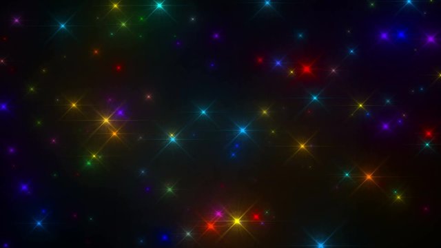 A 10 second looping background of glittery multicolored flashes over a black background.