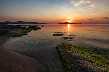 Beautiful summer sunset over the sea, near Chernomorets, Bulgaria