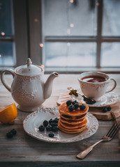 Puncakes with hot tea