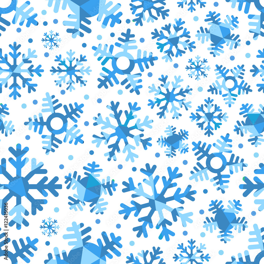Poster different blue snowflakes set. abstract seamless pattern