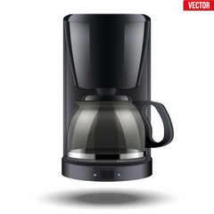 Classic Drip Coffee maker with glass pot. Black color and Original design. Editable Vector illustration Isolated on white background.