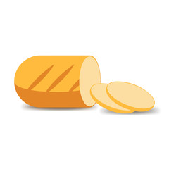 Cut loaf of white flour. Vector