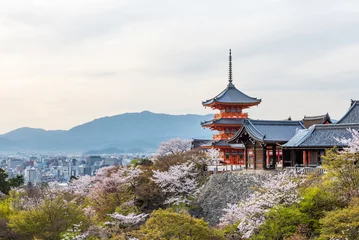 Crédence de cuisine en verre imprimé Japon Temple Kiyomizu dera au printemps
