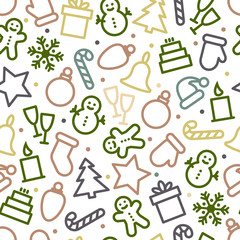 Christmas icon set seamless pattern