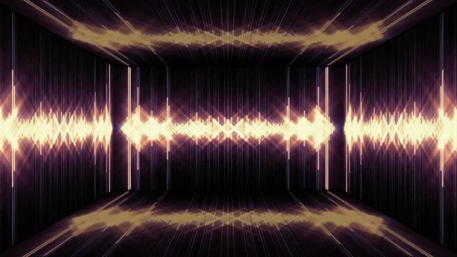 A looping 3D room with VU meters and shapes.