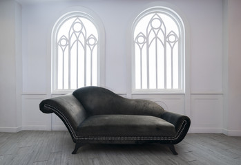 Dark-grey velvet armchair