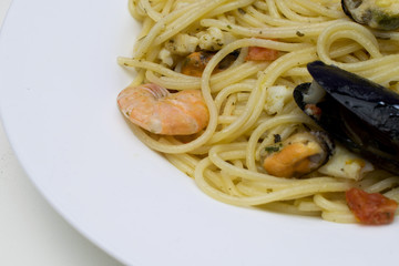 Pasta with seafood close up