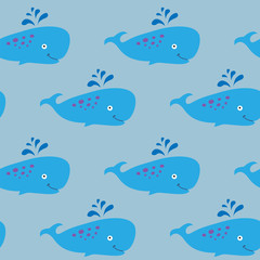 Naklejka premium Seamless texture with sperm whales on a blue background