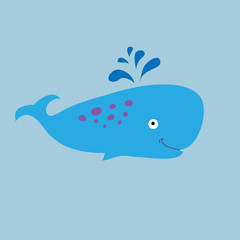 Funny sperm whale on a blue background