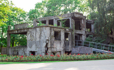 Gdansk, Poland, August 27, 2016. Westerplatte - old destroyed military barracks after war.