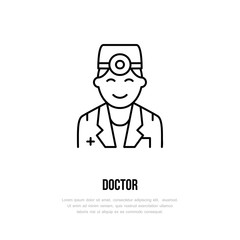 Vector line icon of doctor. Hospital, clinic linear logo. Outline doctor symbol for polyclinics. Surgeon, orl,  therapist, physician. Design element for sites, hospital. Medical business logotype sign