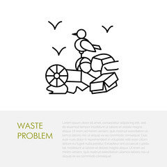 Garbage dump illustration, waste problem. Modern vector thin line icon of rubbish dump. Linear dump pictogram for ecology poster. Environmental pollution symbol, Garbage dump sign.
