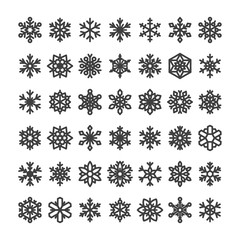 Cute snowflake collection isolated on white background. Flat snow icons, snow flakes silhouette. Nice snowflakes for christmas banner, cards. New year snowflake. Organic and geometric snowflakes set.
