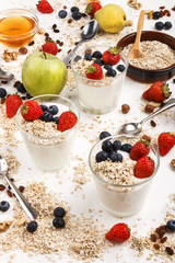 healthy organic breakfast with home made fresh yogurt in glass