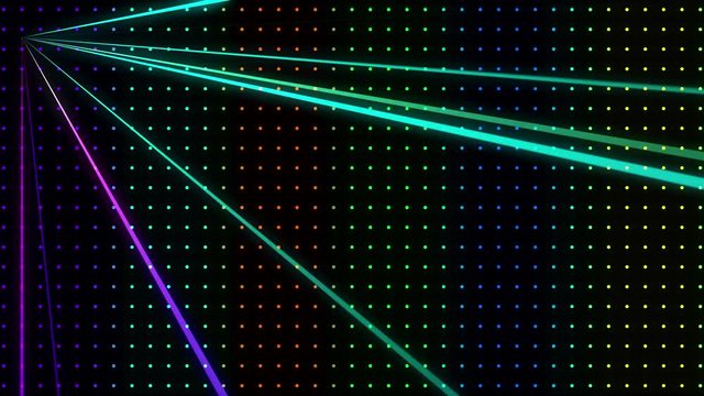 A looping abstract wall background of dots or lights with a strobe effect, lasers and pulsing.