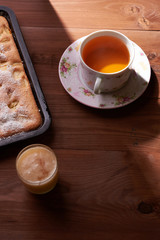 apple pie charlotte on the wooden table