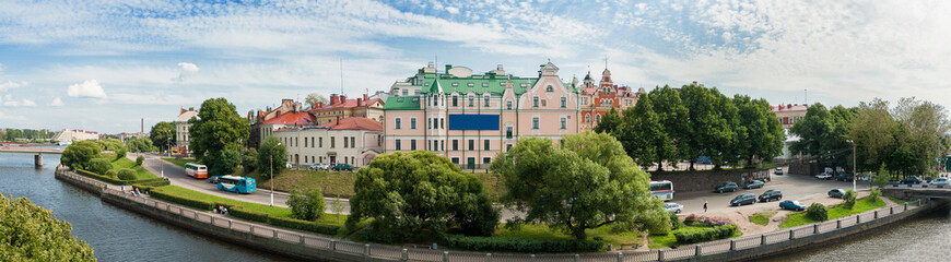 Fototapeta na wymiar Panorama view of the Old City from the observation deck of Vyborg castle (St.Olav tower). Vyborg, Russia.