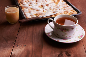apple pie charlotte on the wooden table