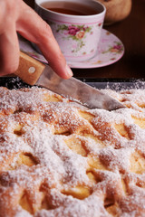 apple pie charlotte on the wooden table