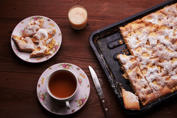 apple pie charlotte on the wooden table