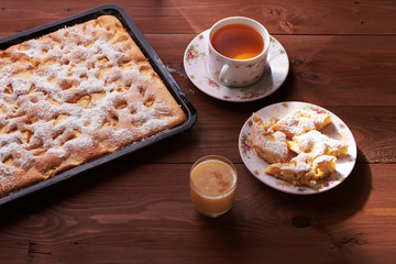 apple pie charlotte on the wooden table