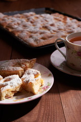 apple pie charlotte on the wooden table