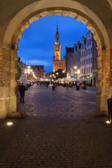 Fototapeta na wymiar Long Market in Gdansk at Night