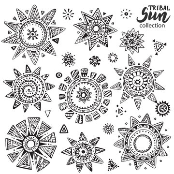 Vector collection of graphic doodle suns