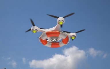 Drone carrying lifebuoy.
