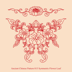 Fototapeta na wymiar Ancient Chinese Pattern_015 Symmetric Flower Leaf