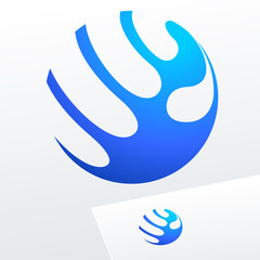 Vector blue sign in sphere shape. Logo for Business, Technology, Corporation.