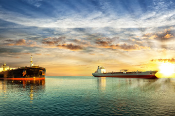 Oil tanker ships riding at anchor