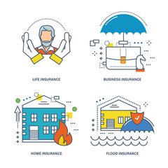 illustration Concept - life insurance, business, housing, property and health.
