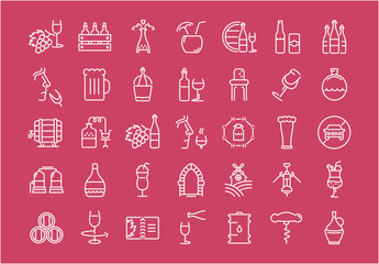 Set Vector Flat Line Icons Alcoholic Drinks