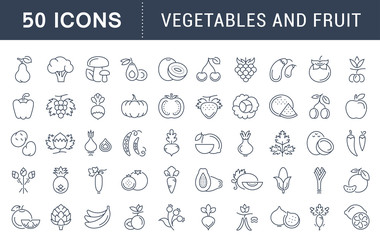 Set Vector Flat Line Icons Vegetables and Fruit