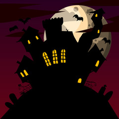 Cartoon illustration of a spooky cartoon mansion. Halloween scary castle.