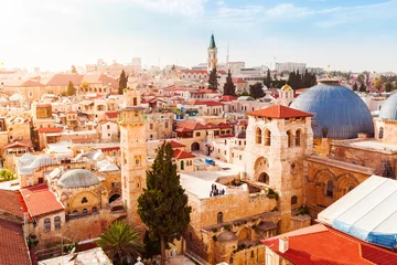 Foto op Plexiglas Old City of Jerusalem with the aerial view. View of the Church of the Holy Sepulchre, Israel. © LALSSTOCK