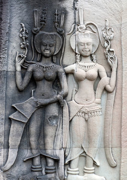 Ancient bas-relief in Angkor Wat, Cambodia