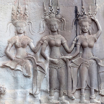 Ancient bas-relief in Angkor Wat, Cambodia