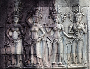 Bas-relief in Angkor Wat, Cambodia