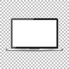 Laptop with white screen flat icon. Computer vector illustration on isolated background.
