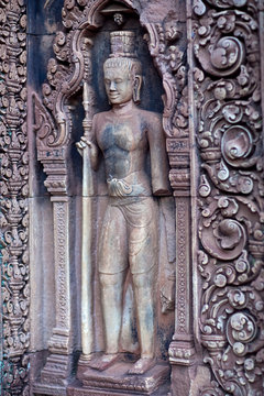 Stone bas-relief in Banteay Srey Temple, Cambodia